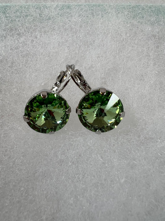 Lever Back Earrings - 14mm Peridot Crystal