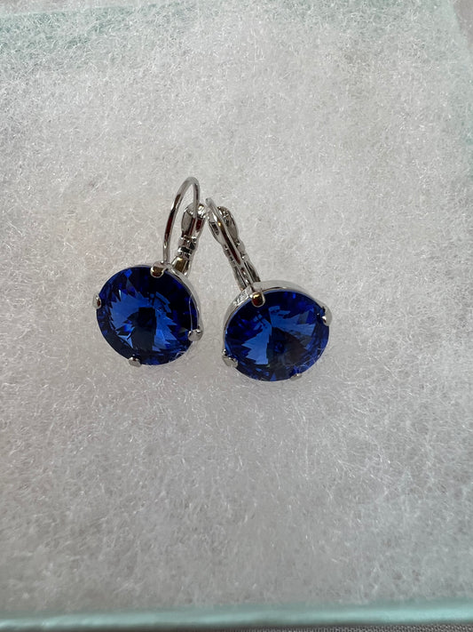 Lever Back Earrings - 12mm Sapphire Crystals