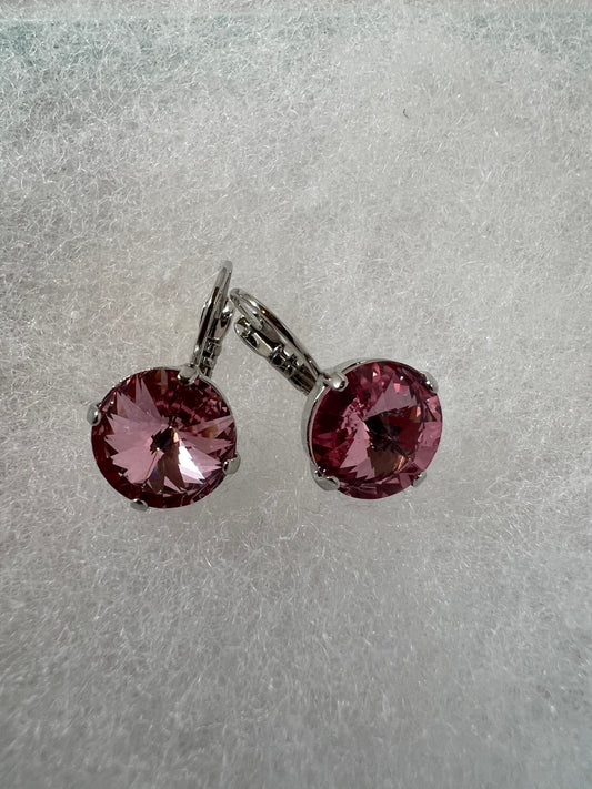 Lever Back Earrings - 12mm Light Rose Crystals