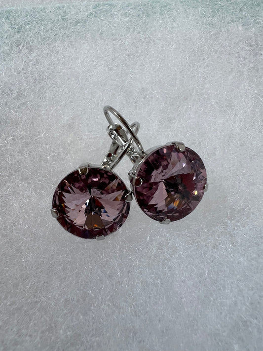 Lever Back Earrings - 14mm Light Amethyst