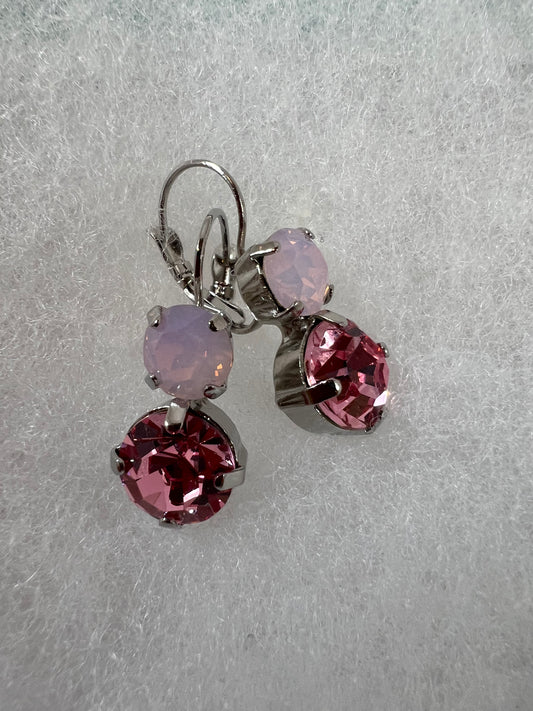 Lever Back Earrings - 8mm & 11mm Rosewater Opal & Rose Crystals