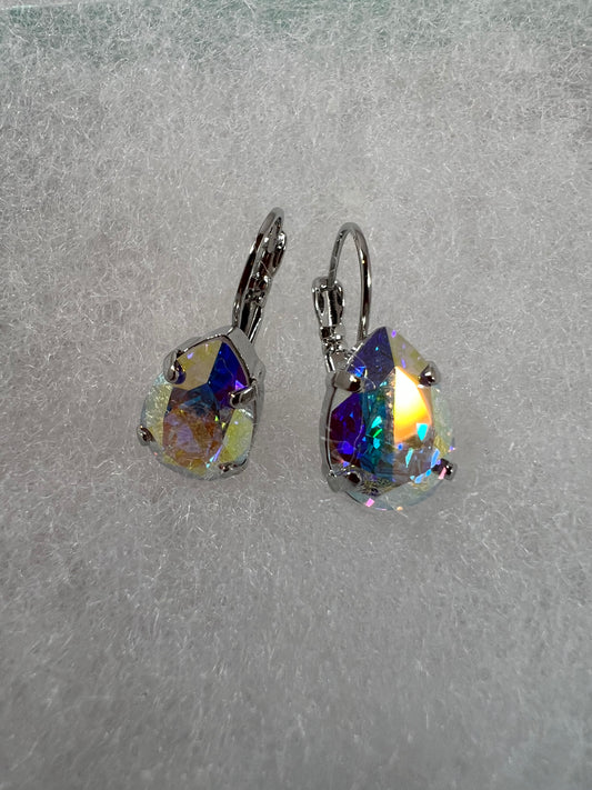 Lever Back Earrings - 14x10mm Pear Shaped Crystal AB