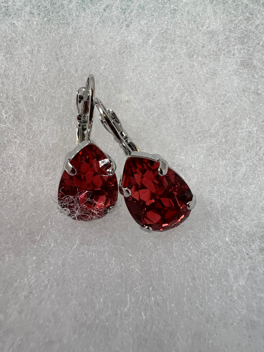 Lever Back Earrings - 14x10mm Coral Crystals