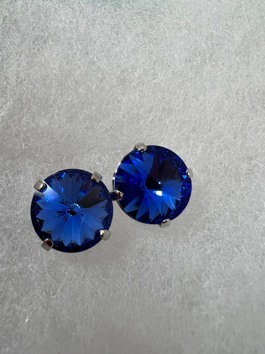 Stud Earrings - 12mm Sapphire Crystals