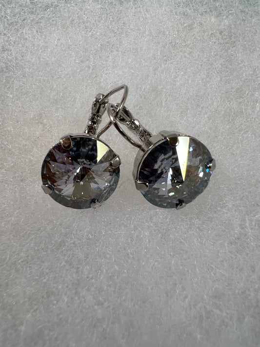 Lever Back Earrings - 14mm Silver Night Crystal