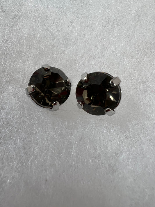 Stud Earrings - 11mm Black Diamond Crystals