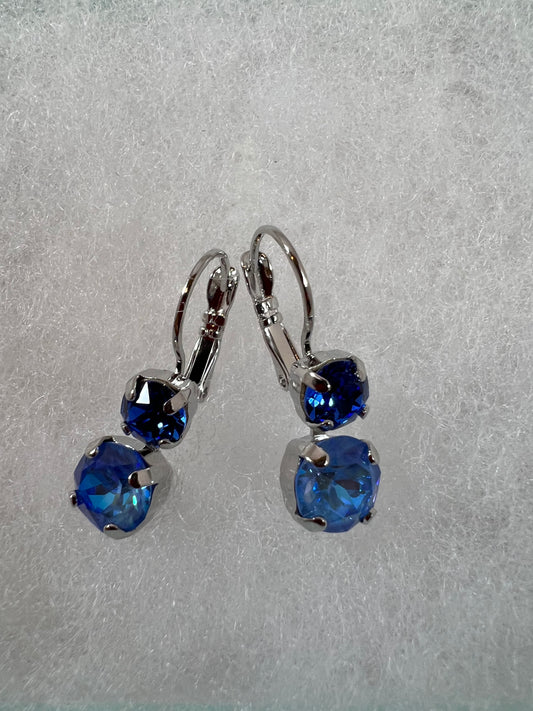 Lever Back Earrings -  6mm  & 8mm Sapphire & Ocean Delight Crystals