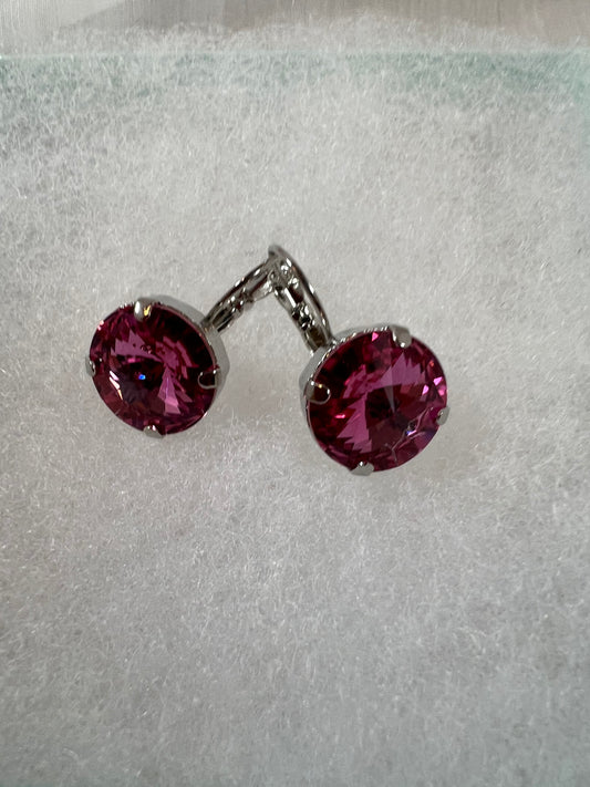 Lever Back Earrings - 14mm Rose Crystal