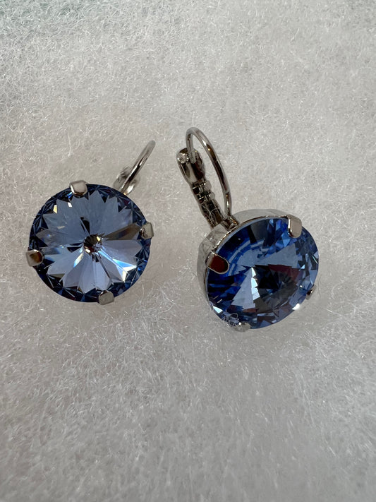 Lever Back Earrings - 14mm Light Sapphire Crystals