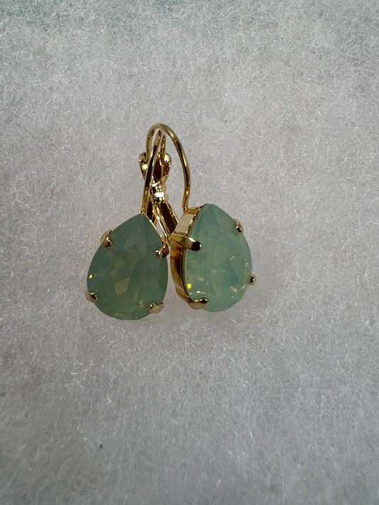 Lever Back Earrings - 14x10mm Pear Shaped Chrysolite Opal Crystals