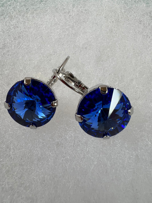 Lever Back Earrings - 14mm Sapphire Crystal