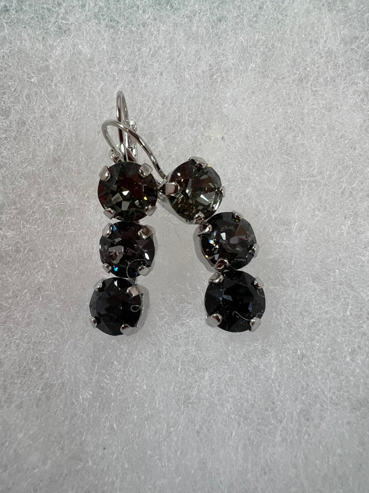 Lever Back Earrings - 8mm Black Diamond, Silver Night & Graphite Crystals