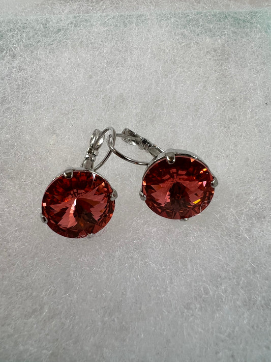 Lever Back Earrings - 14 mm Coral Crystal