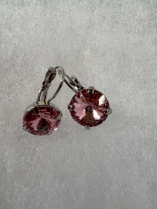 Lever Back Earrings - 11mm Rose Crystals