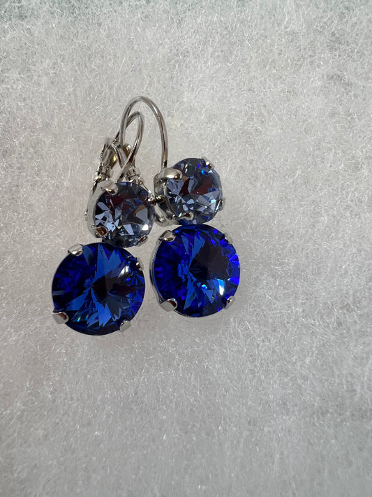 Lever Back Earrings - 8mm & 12mm Light Sapphire & Sapphire Crystals