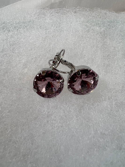 Lever Back Earrings - 14mm Light Siam Crystal