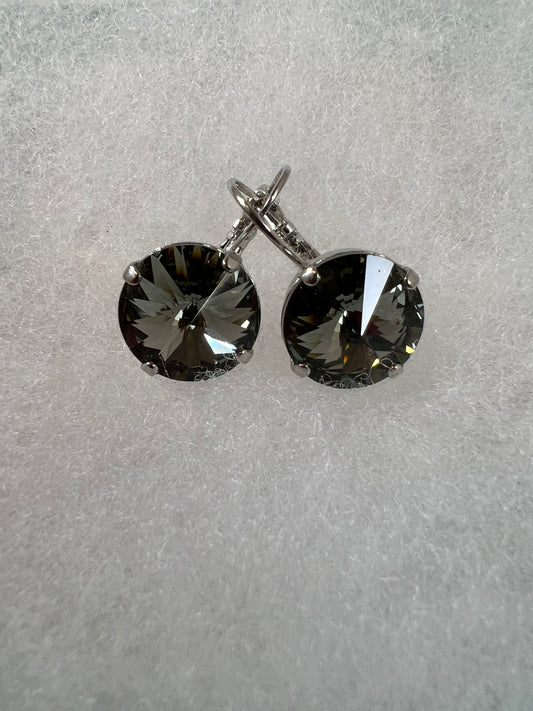 Lever Back Earrings - 12mm Silver Night Crystal