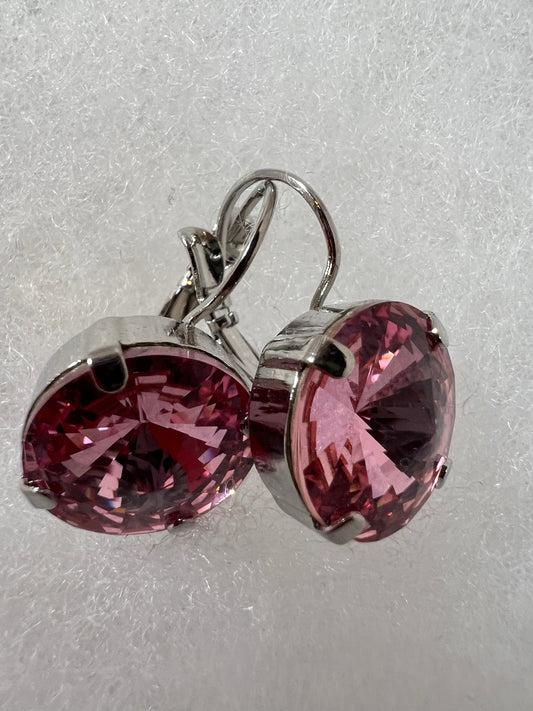 Lever Back Earrings - 14mm Rose Crystal