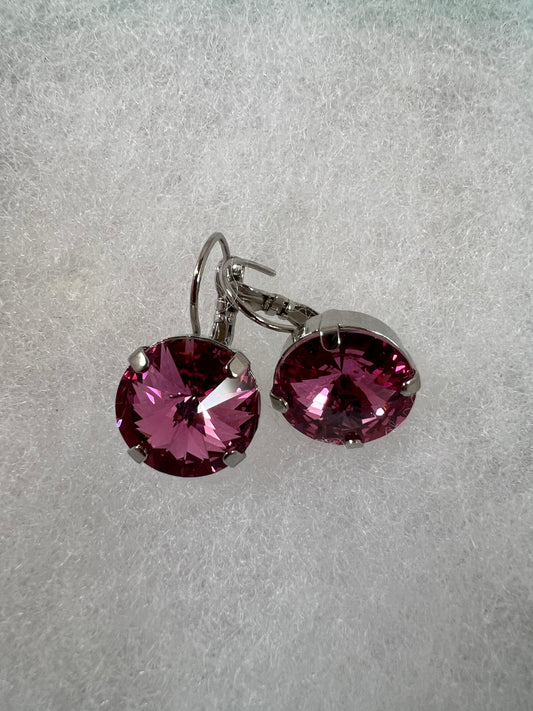 Lever Back Earrings - 14mm Rose Crystal