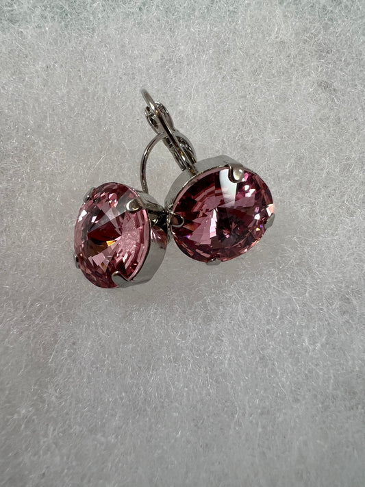 Lever Back Earrings - 12mm Light Rose Crystals