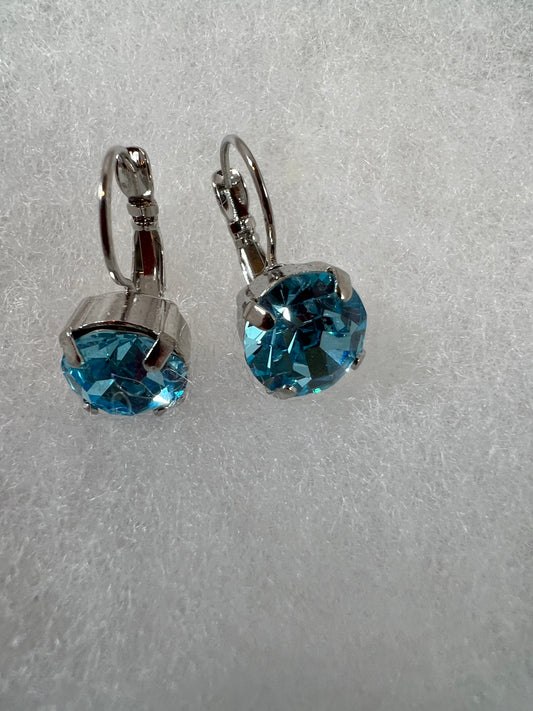 Lever Back Earrings - 11mm Aquamarine Crystals