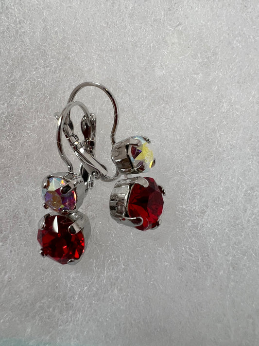 Lever Back Earrings - 6mm & 8mm Crystal AB & Light Siam