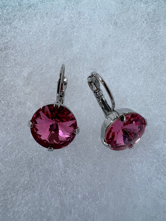 Lever Back Earrings - 14mm Rose Crystals