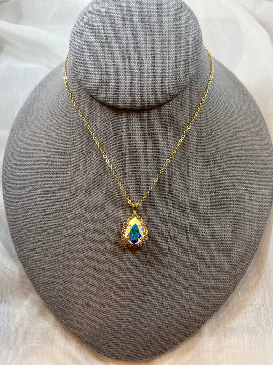 Necklace - Pear Crystal Halo Pendant