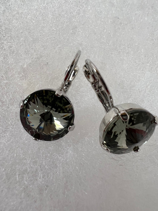 Lever Back Earrings - 12mm Silver Night Crystals