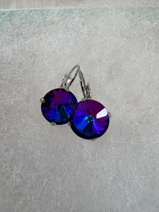 Lever Back Earrings - 12mm Violet Blue Crystals